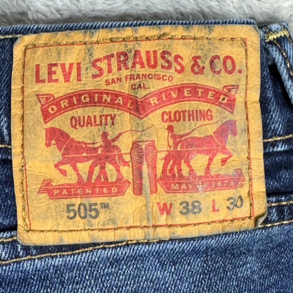 Levis 505 Jeans Mens 38x30 Blue Straight Leg Stretch Denim Medium Wash Pants - Picture 3 of 8
